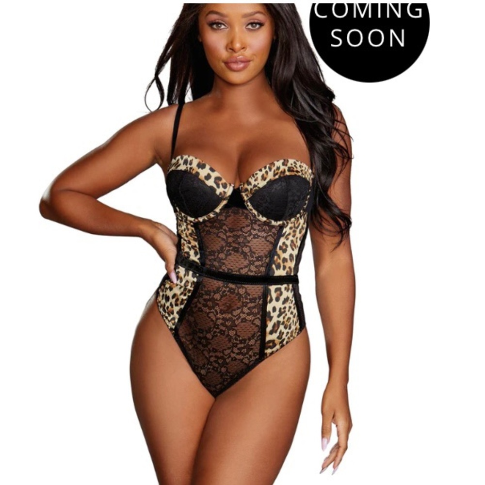 DREAM GIRL BRAND NEW cheetah print stretch lace and mesh teddy M size